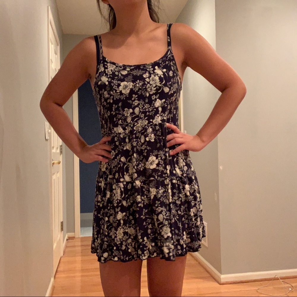 Blue and white floral flowy dress